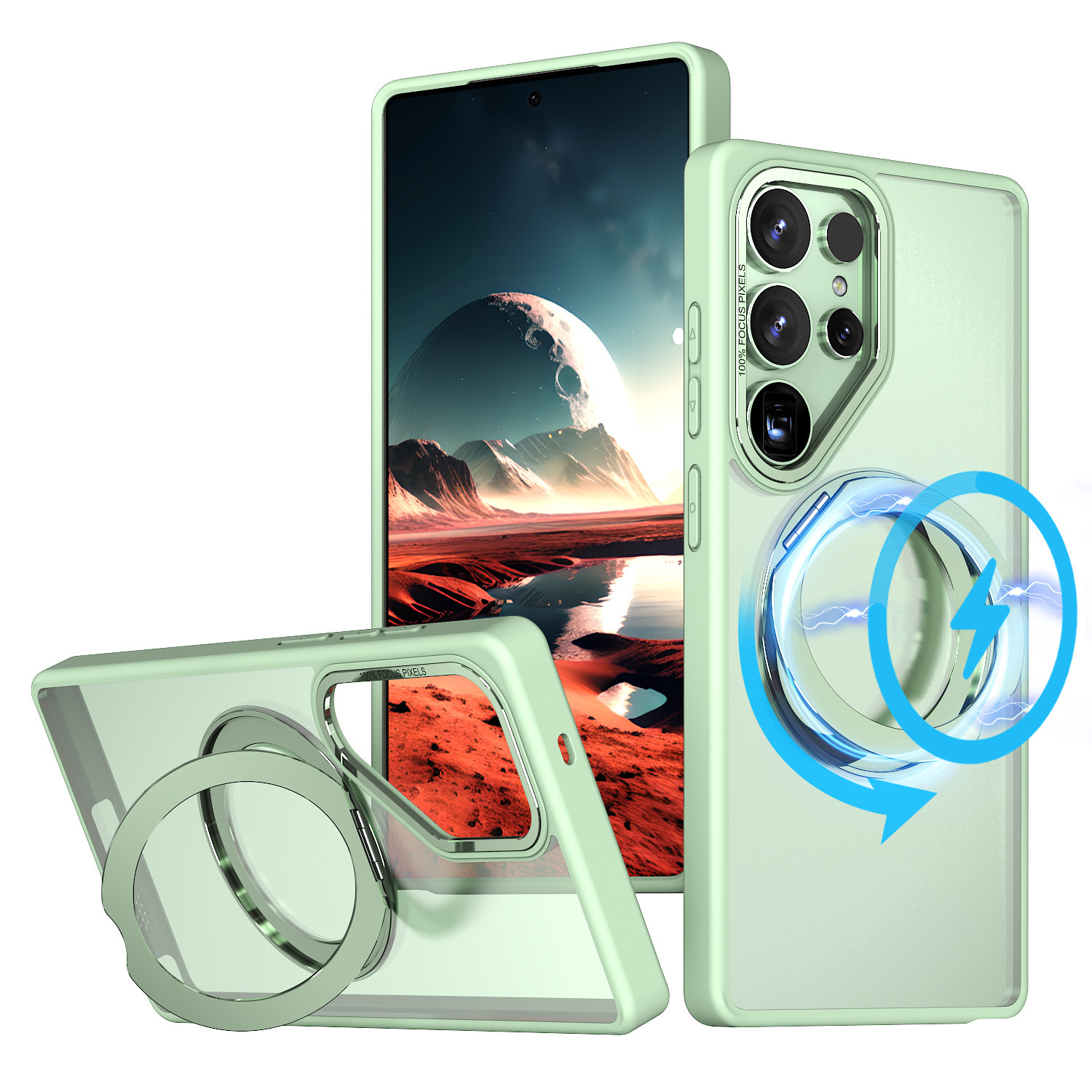 Compatible with Samsung S26 Ultra phone case 25/24 Plus magnetic rotating stand S23 frosted transparent protective case