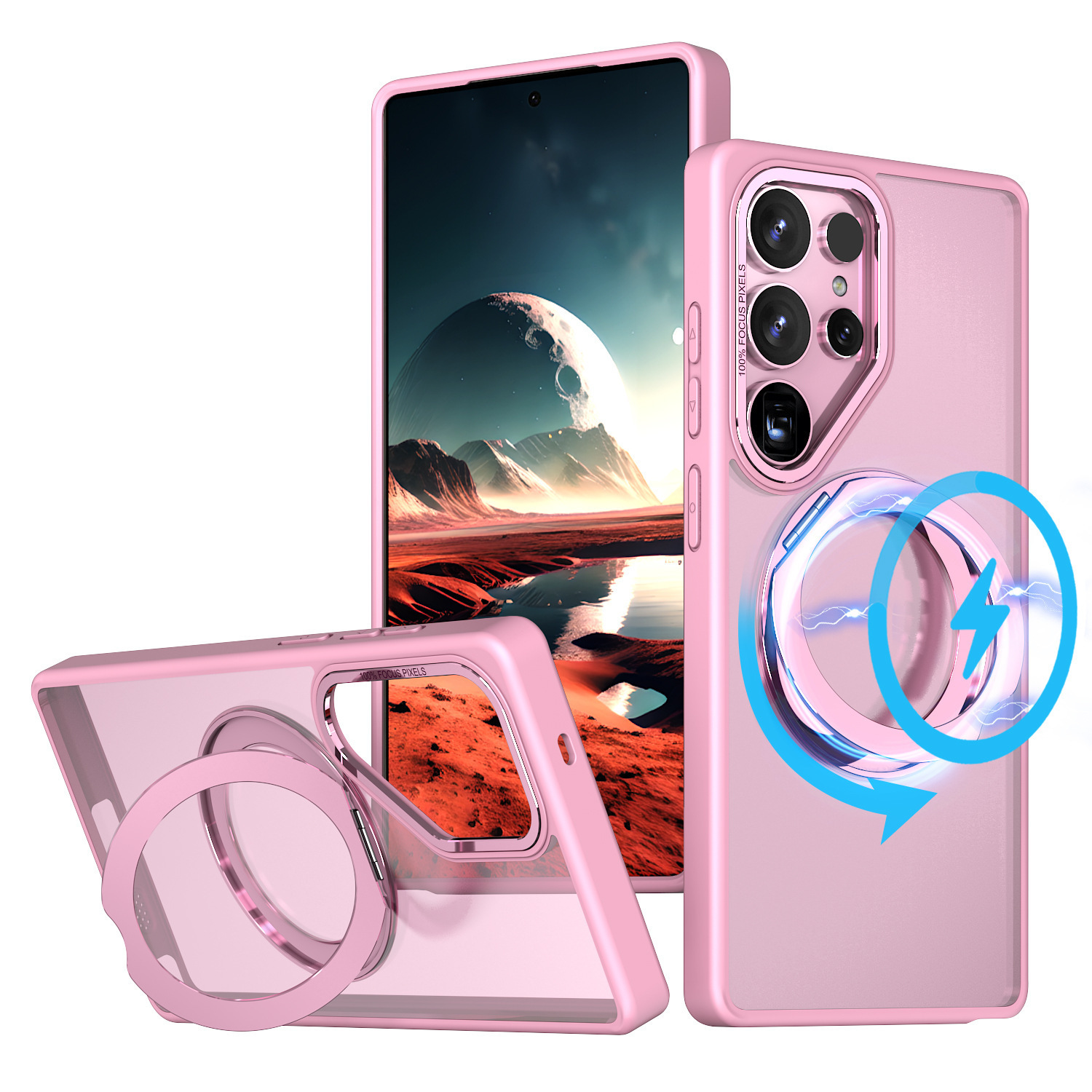Compatible with Samsung S26 Ultra phone case 25/24 Plus magnetic rotating stand S23 frosted transparent protective case
