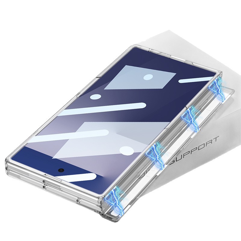 Compatible with Samsung ZFold7 transparent phone case, magnetic hinge, wireless charging, rotating stand, full-coverage protective case.