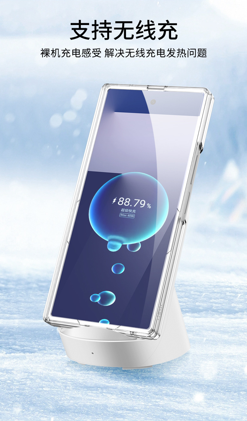 Compatible with Samsung ZFold7 transparent phone case, magnetic hinge, wireless charging, rotating stand, full-coverage protective case.