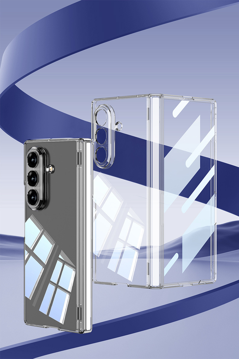 Compatible with Samsung ZFold7 transparent phone case, magnetic hinge, wireless charging, rotating stand, full-coverage protective case.
