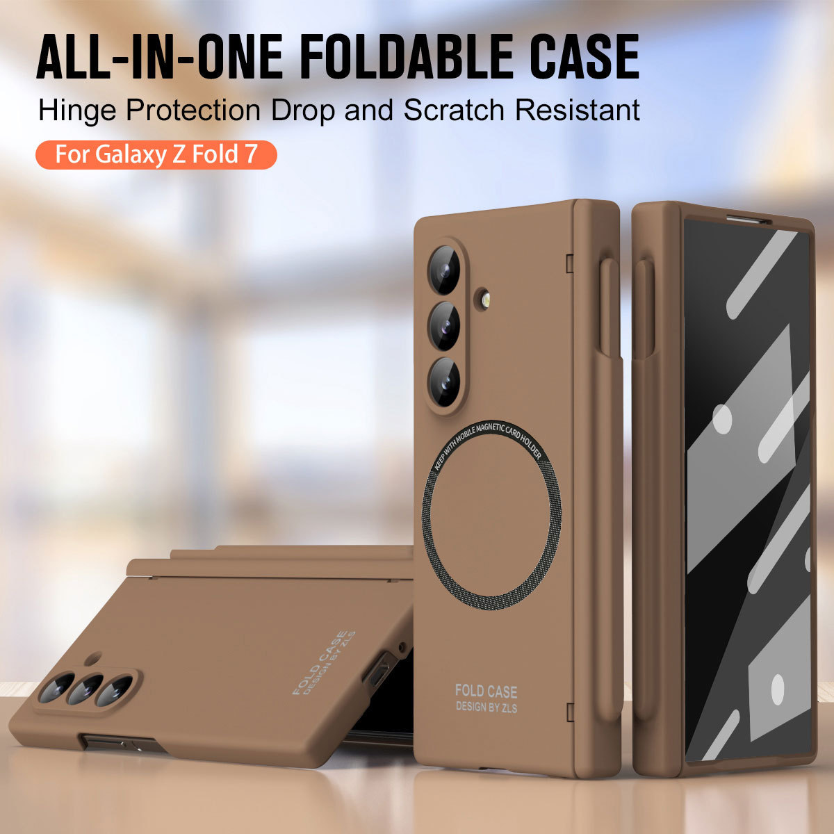 Compatible with Samsung Z Fold8/7 phone case, 6/5 magnetic charging pen slot hinge case, full coverage drop protection case