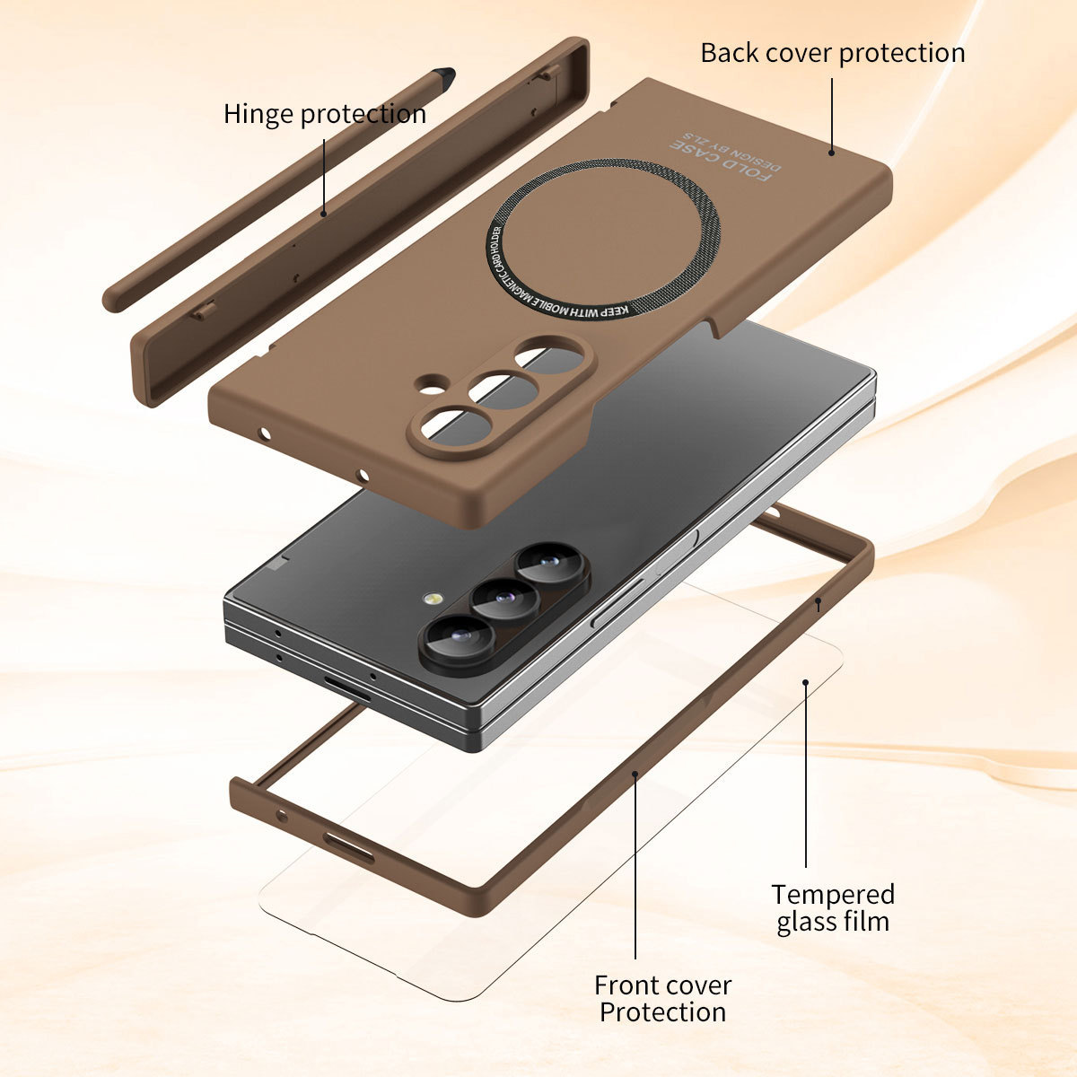 Compatible with Samsung Z Fold8/7 phone case, 6/5 magnetic charging pen slot hinge case, full coverage drop protection case