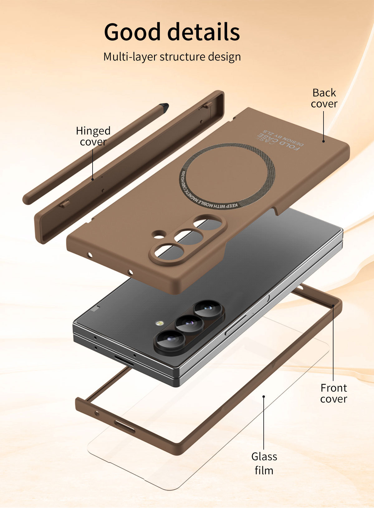 Compatible with Samsung Z Fold8/7 phone case, 6/5 magnetic charging pen slot hinge case, full coverage drop protection case