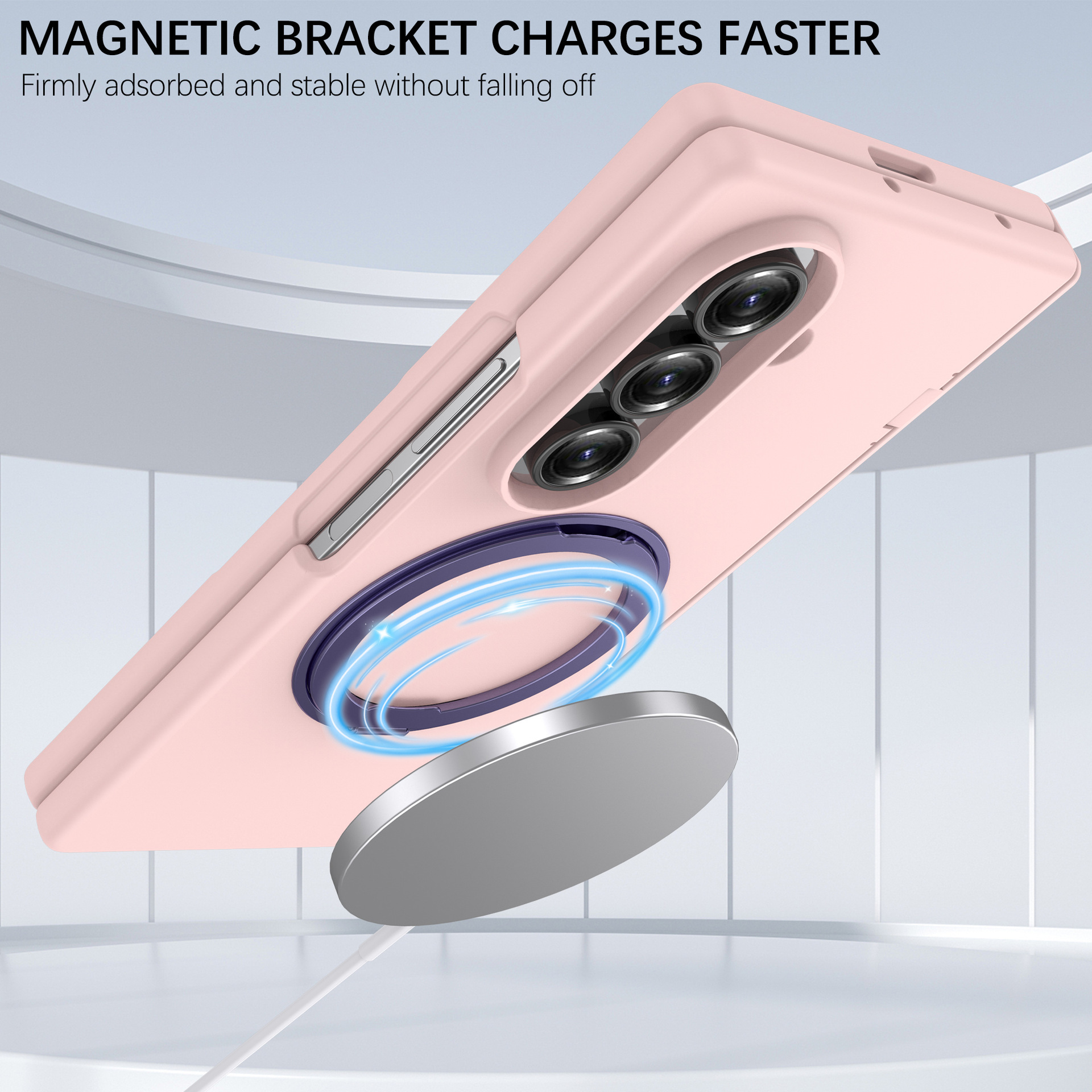 Compatible with Samsung Z Fold7/6 phone case, magnetic 360° rotating stand, spring hinge, full-coverage protective case.
