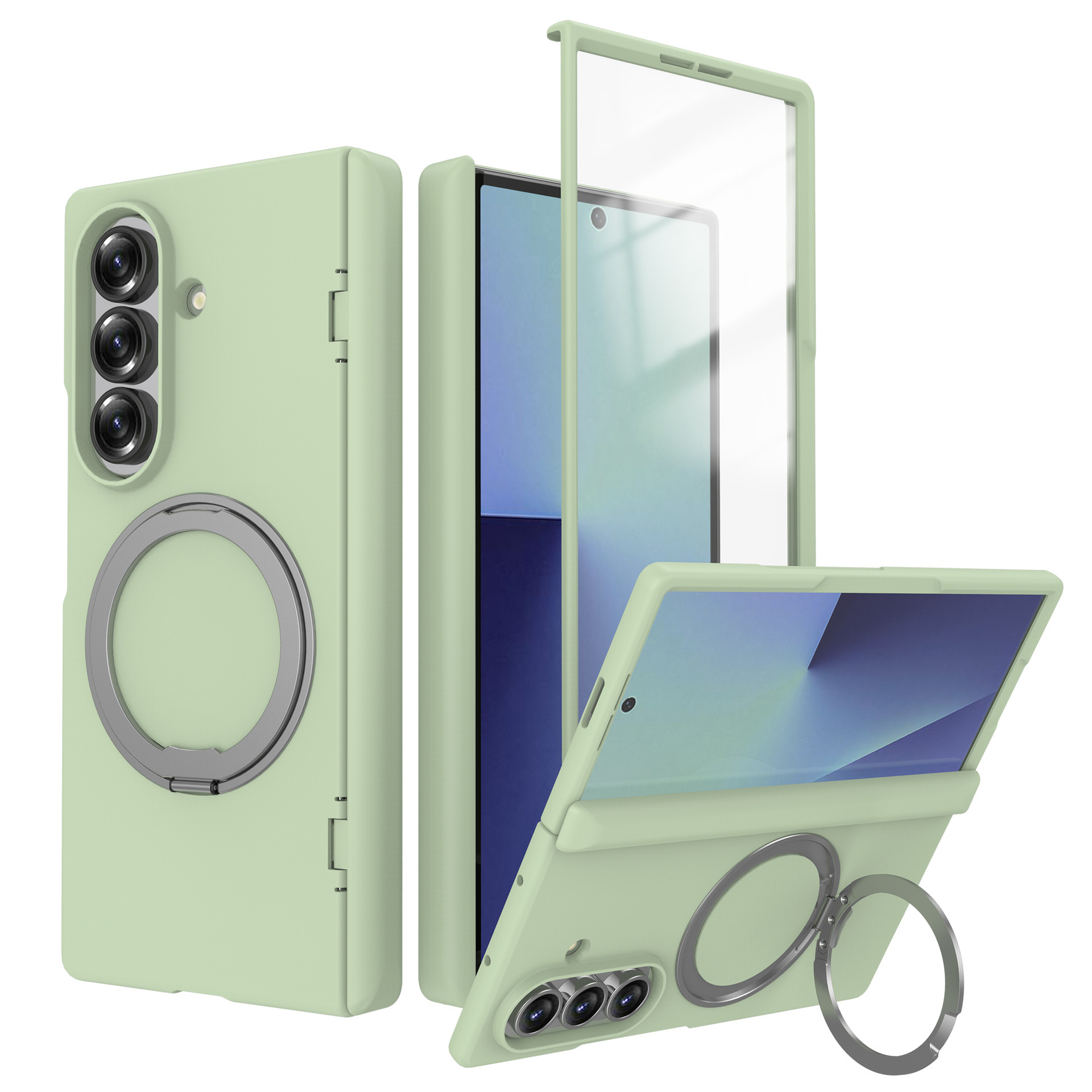 Compatible with Samsung Z Fold7/6 phone case, magnetic 360° rotating stand, spring hinge, full-coverage protective case.