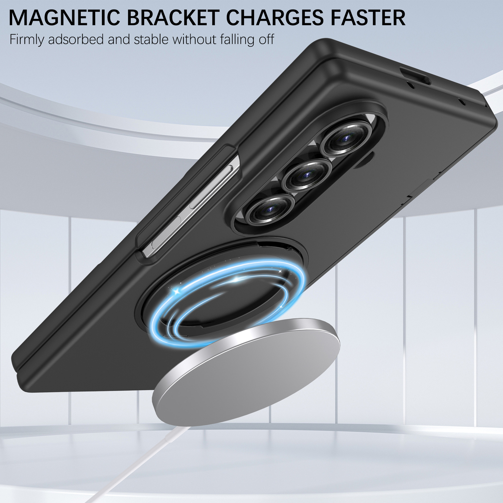 Compatible with Samsung Z Fold7/6 phone case, magnetic 360° rotating stand, spring hinge, full-coverage protective case.