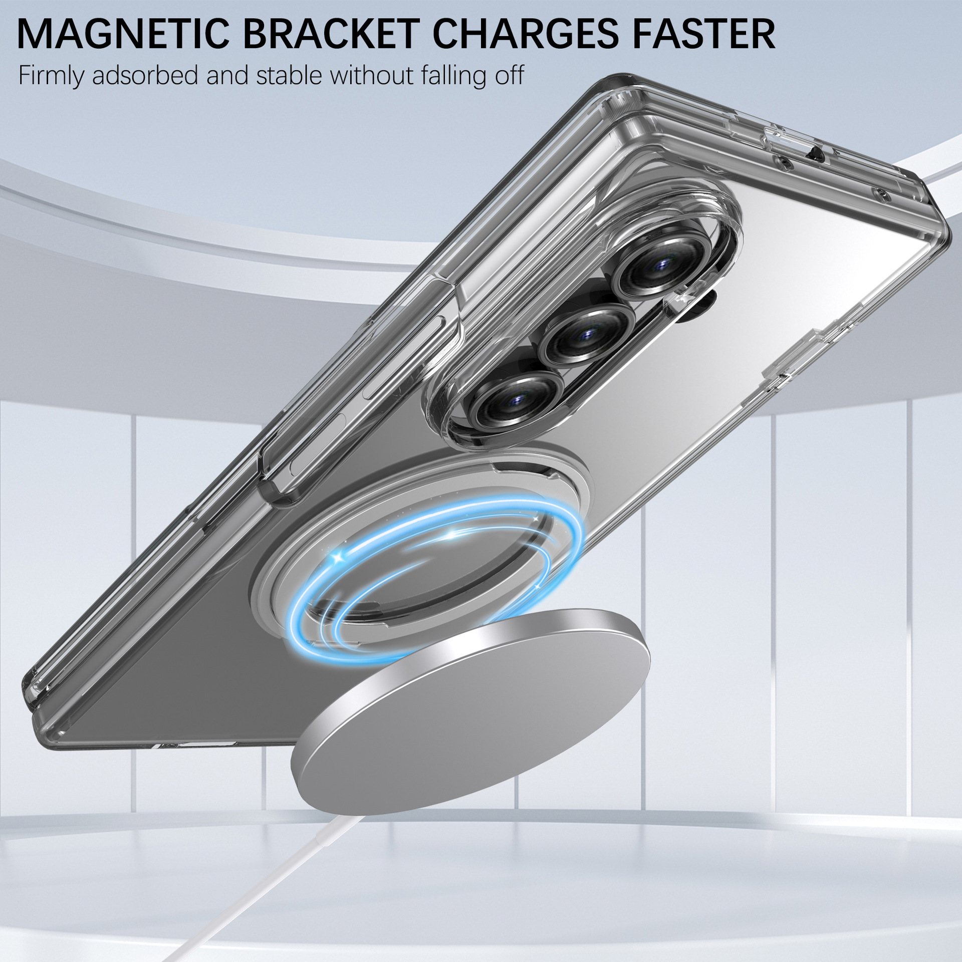 Compatible with Samsung Z Fold7/6 phone case, magnetic 360° rotating stand, spring hinge, full-coverage protective case.