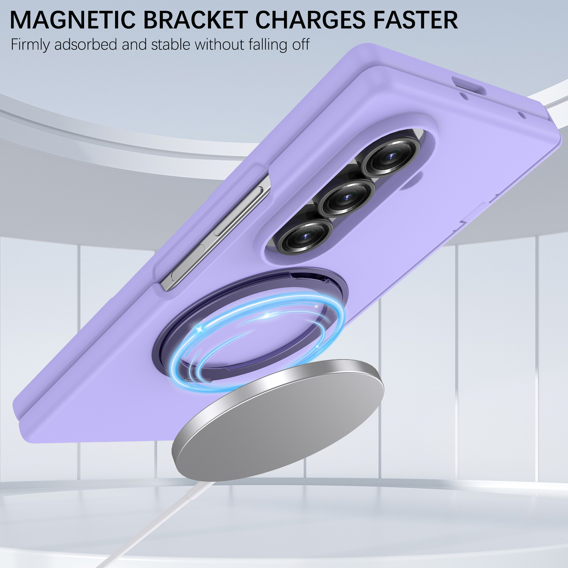 Compatible with Samsung Z Fold7/6 phone case, magnetic 360° rotating stand, spring hinge, full-coverage protective case.