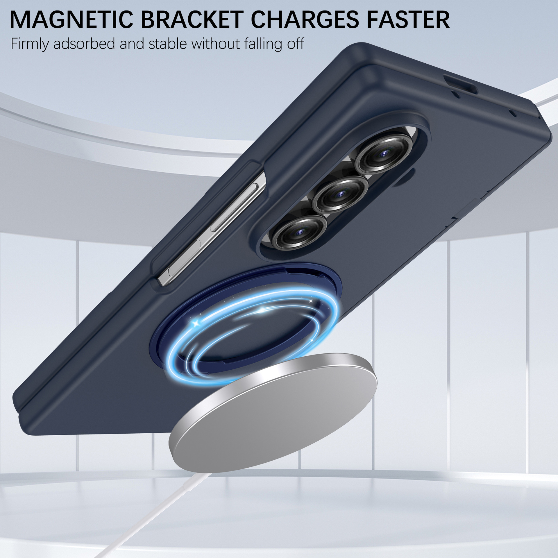 Compatible with Samsung Z Fold7/6 phone case, magnetic 360° rotating stand, spring hinge, full-coverage protective case.
