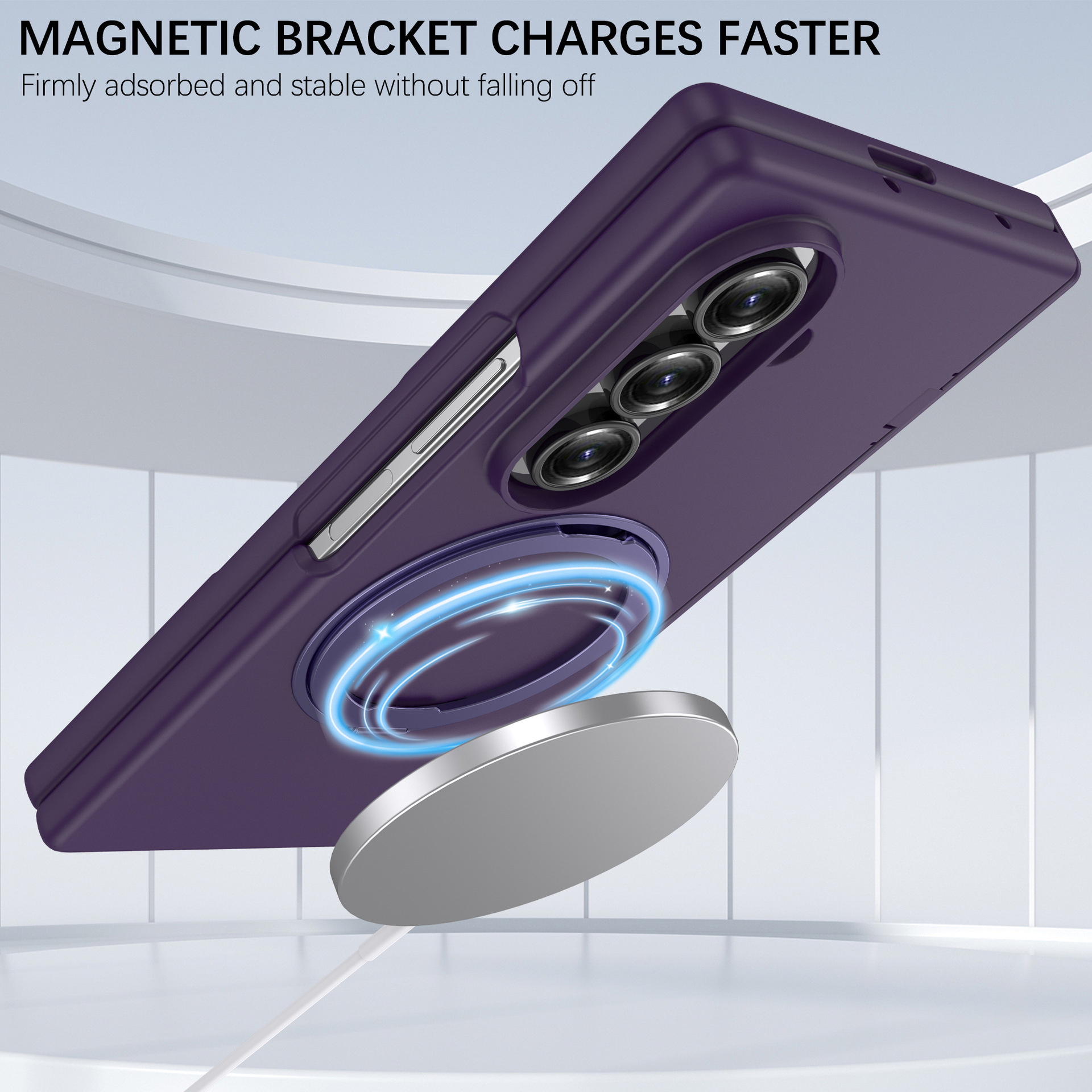 Compatible with Samsung Z Fold7/6 phone case, magnetic 360° rotating stand, spring hinge, full-coverage protective case.