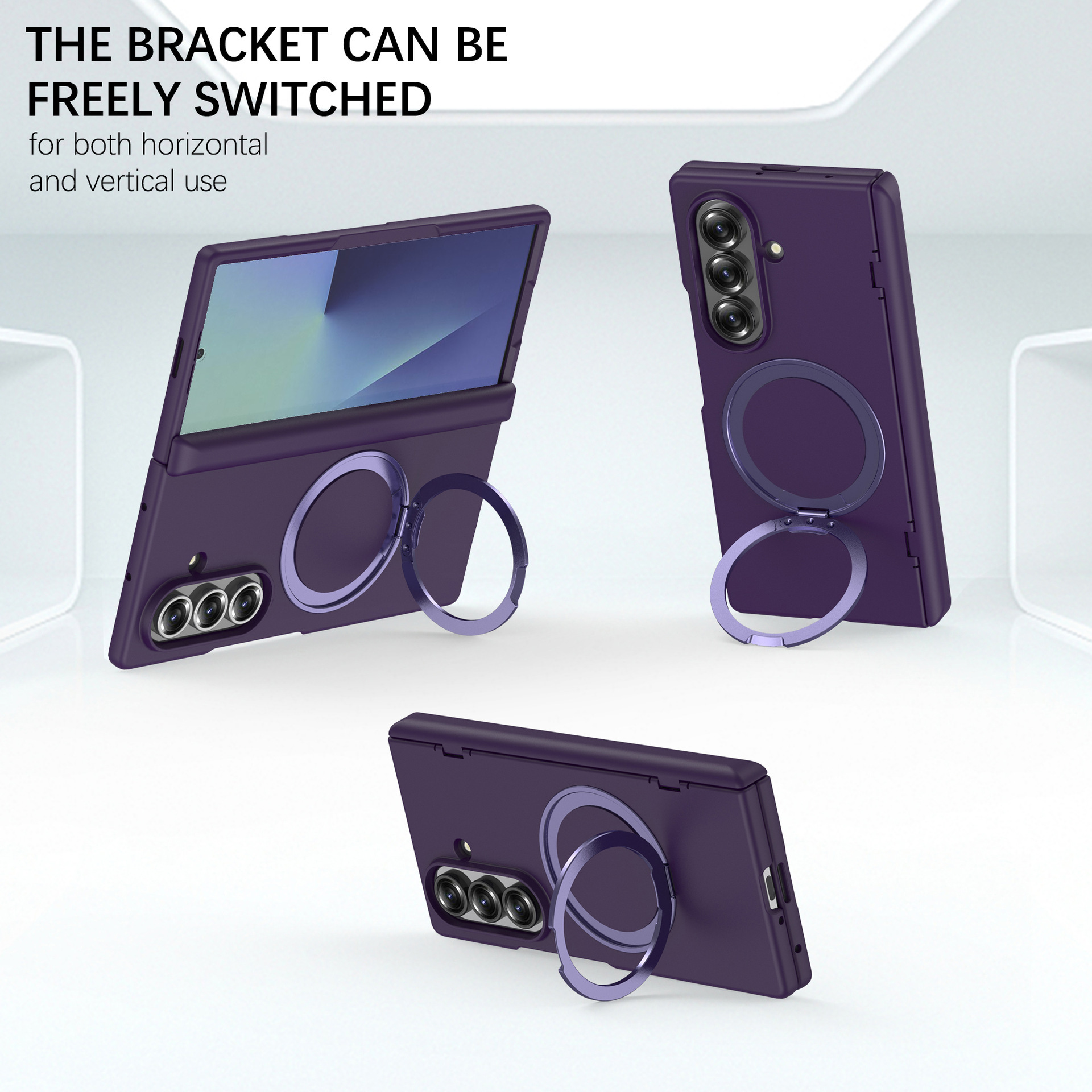 Compatible with Samsung Z Fold7/6 phone case, magnetic 360° rotating stand, spring hinge, full-coverage protective case.