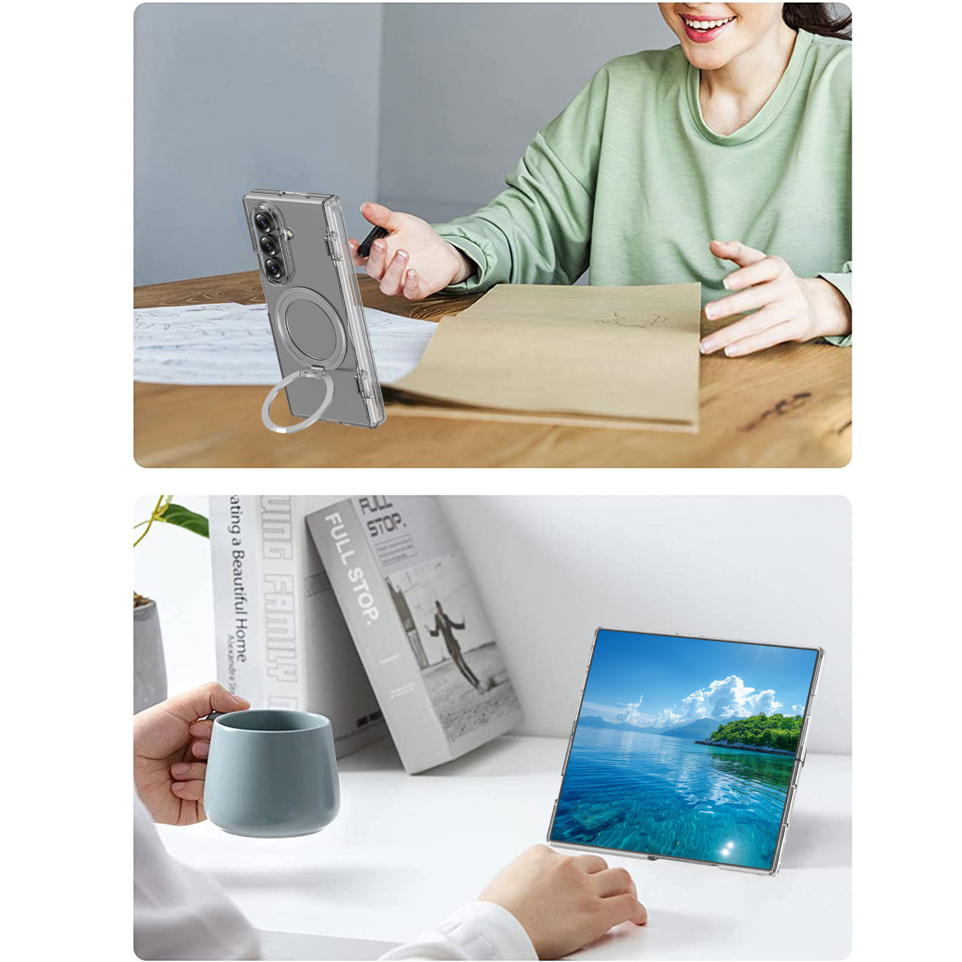 Compatible with Samsung Z Fold7/6 phone case, magnetic 360° rotating stand, spring hinge, full-coverage protective case.