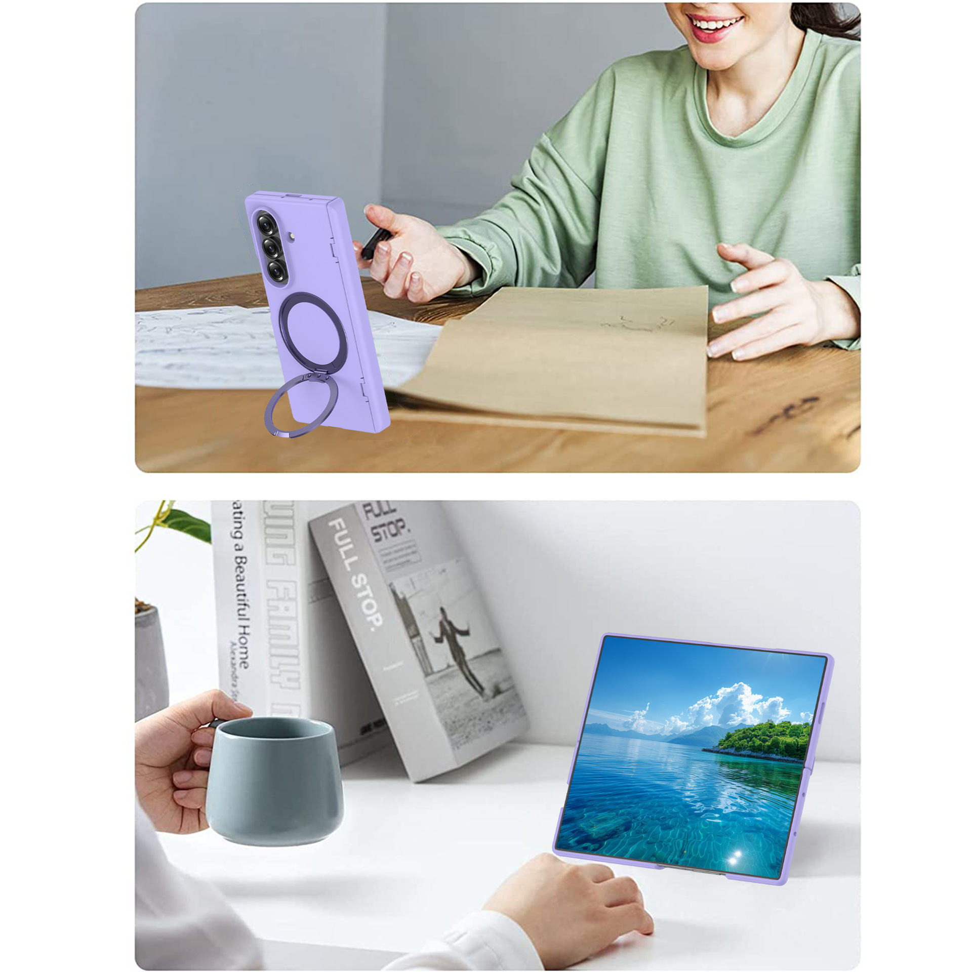 Compatible with Samsung Z Fold7/6 phone case, magnetic 360° rotating stand, spring hinge, full-coverage protective case.