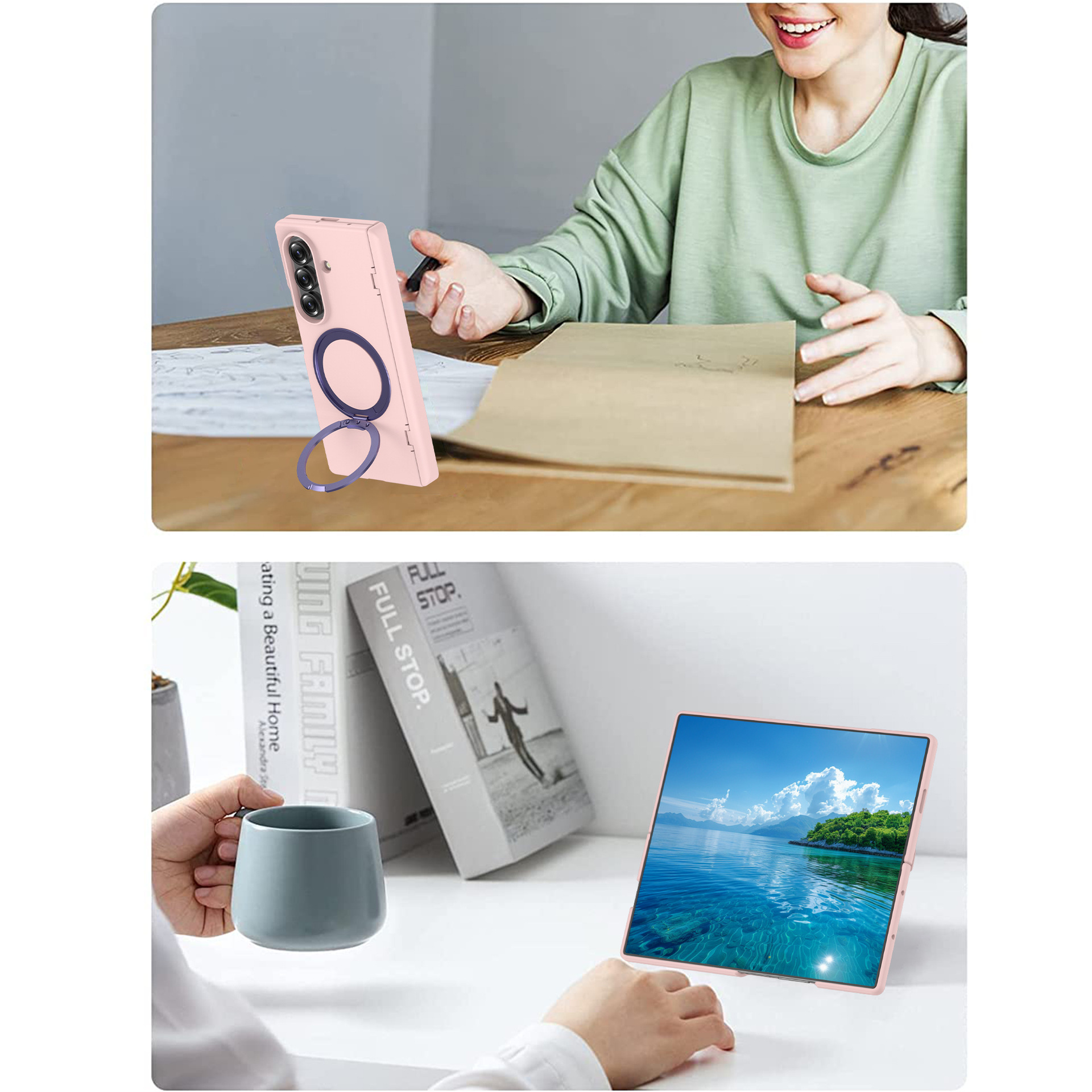 Compatible with Samsung Z Fold7/6 phone case, magnetic 360° rotating stand, spring hinge, full-coverage protective case.