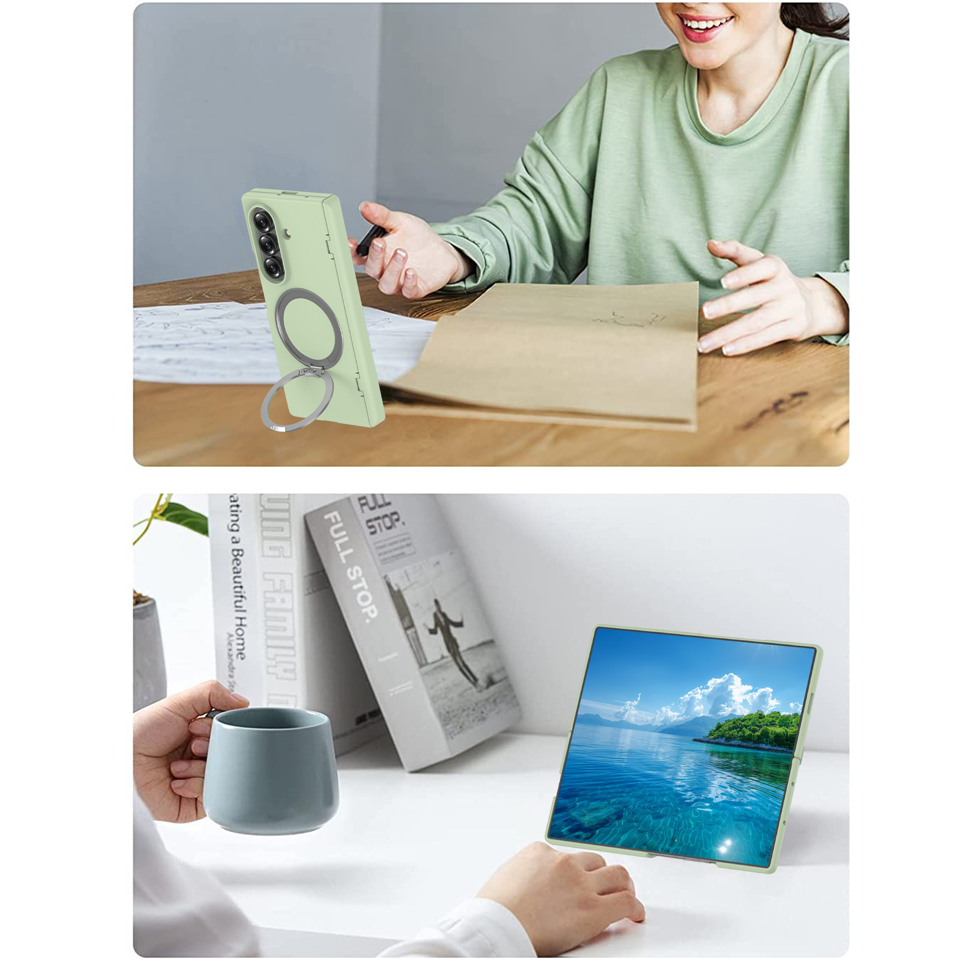 Compatible with Samsung Z Fold7/6 phone case, magnetic 360° rotating stand, spring hinge, full-coverage protective case.