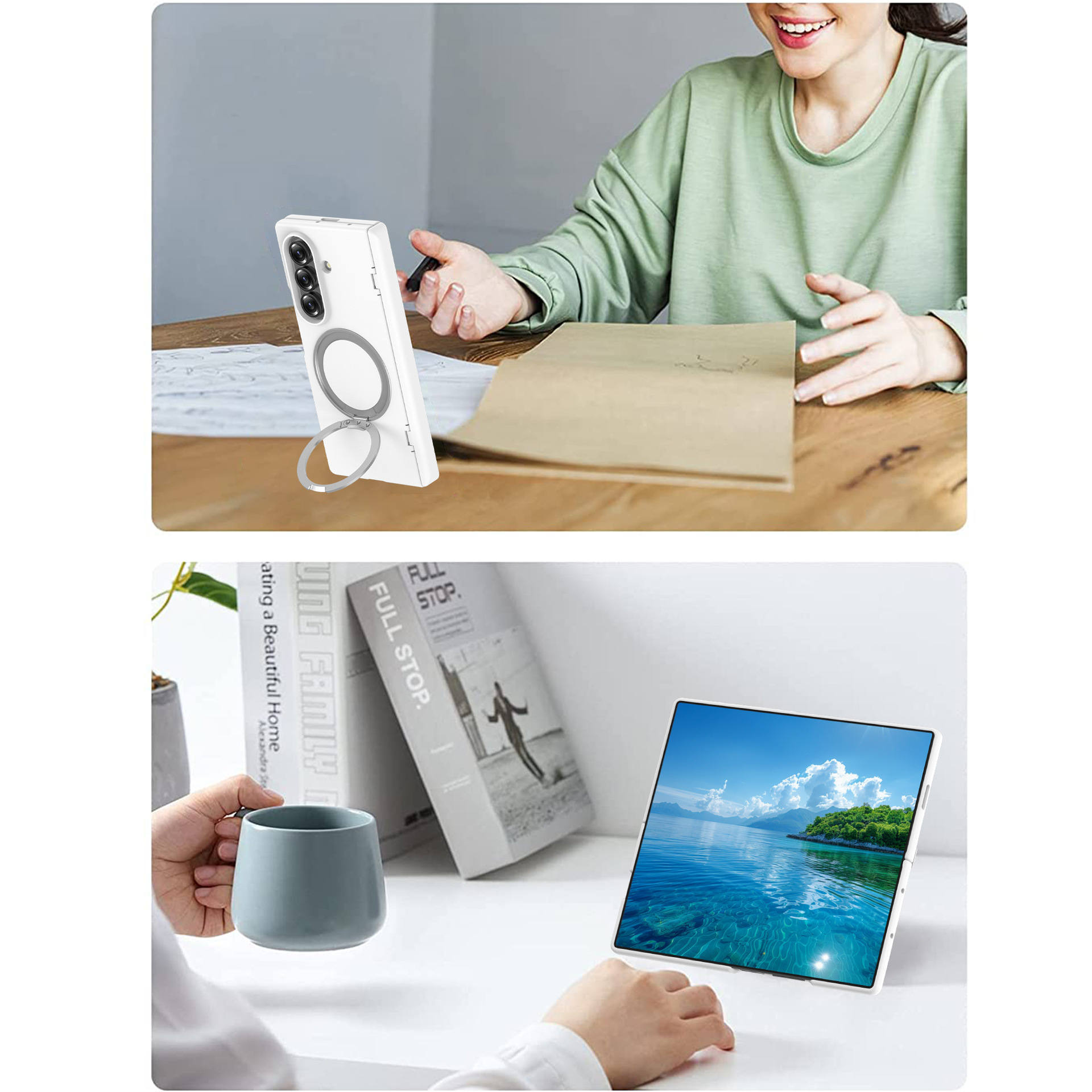 Compatible with Samsung Z Fold7/6 phone case, magnetic 360° rotating stand, spring hinge, full-coverage protective case.