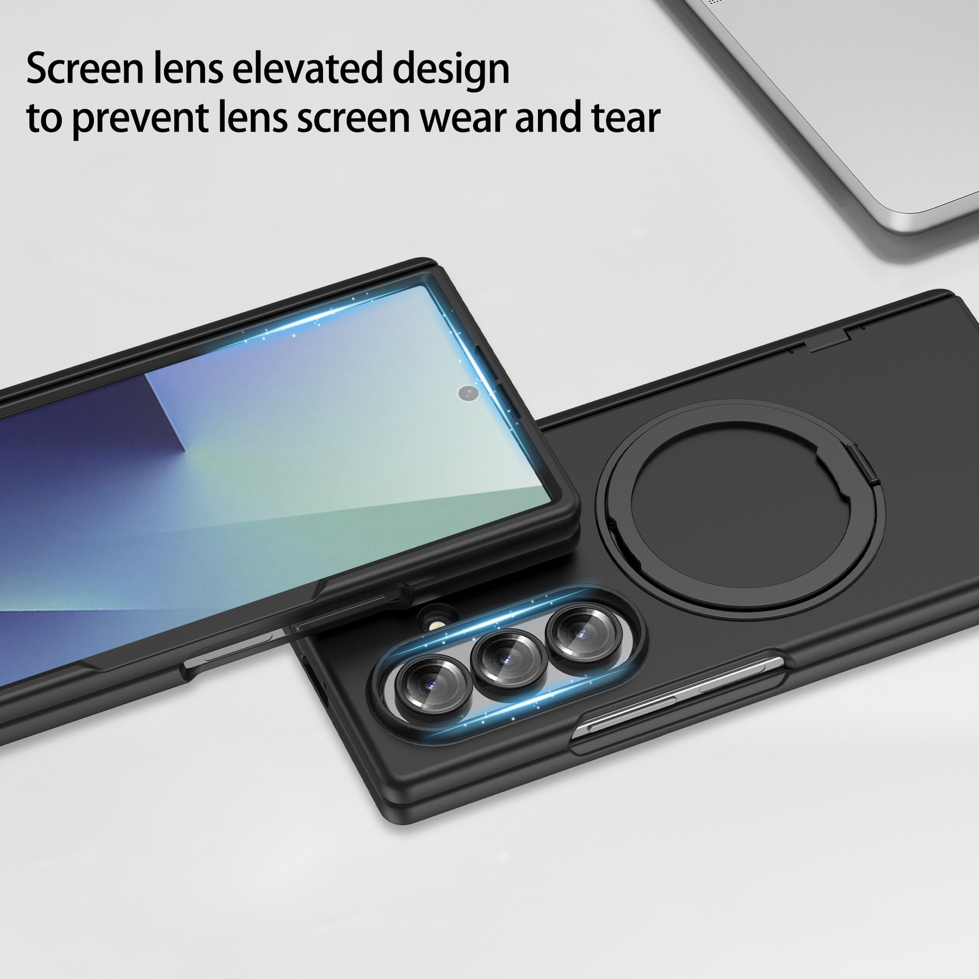 Compatible with Samsung Z Fold7/6 phone case, magnetic 360° rotating stand, spring hinge, full-coverage protective case.