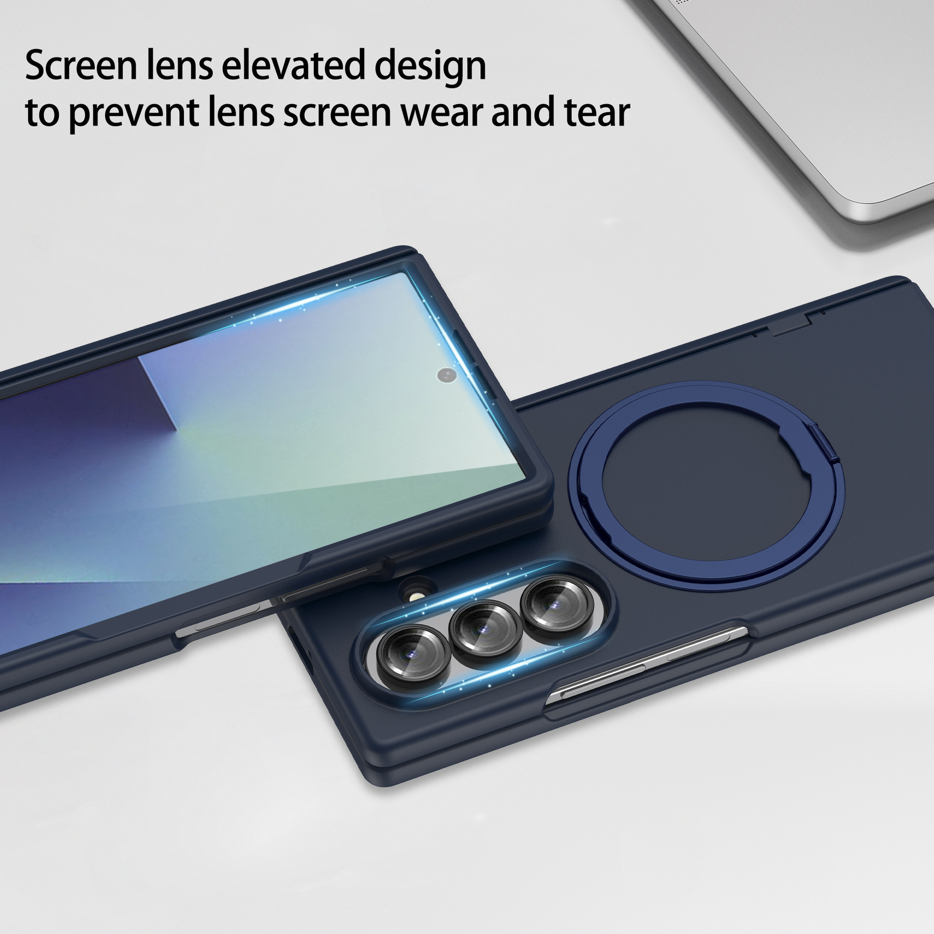 Compatible with Samsung Z Fold7/6 phone case, magnetic 360° rotating stand, spring hinge, full-coverage protective case.