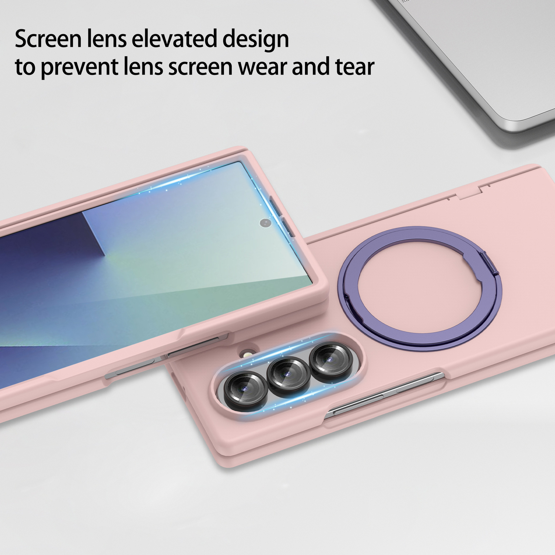 Compatible with Samsung Z Fold7/6 phone case, magnetic 360° rotating stand, spring hinge, full-coverage protective case.