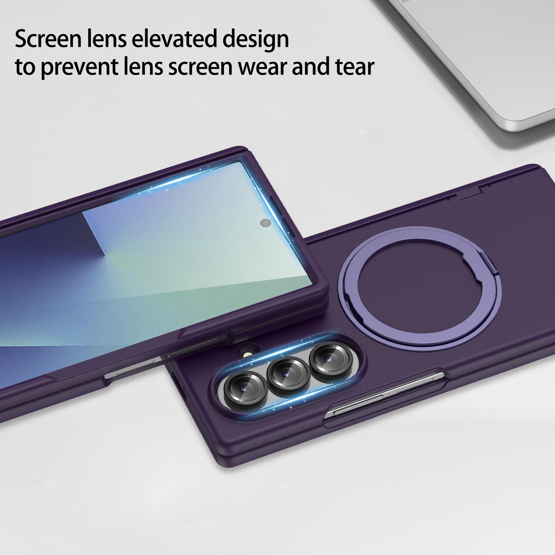 Compatible with Samsung Z Fold7/6 phone case, magnetic 360° rotating stand, spring hinge, full-coverage protective case.
