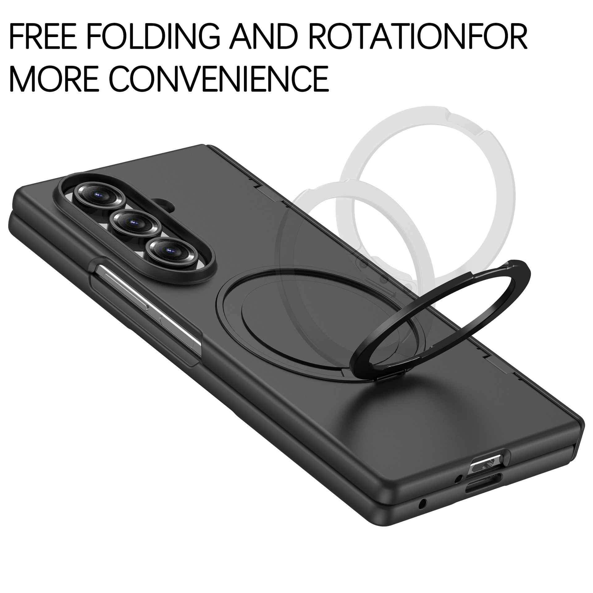 Compatible with Samsung Z Fold7/6 phone case, magnetic 360° rotating stand, spring hinge, full-coverage protective case.