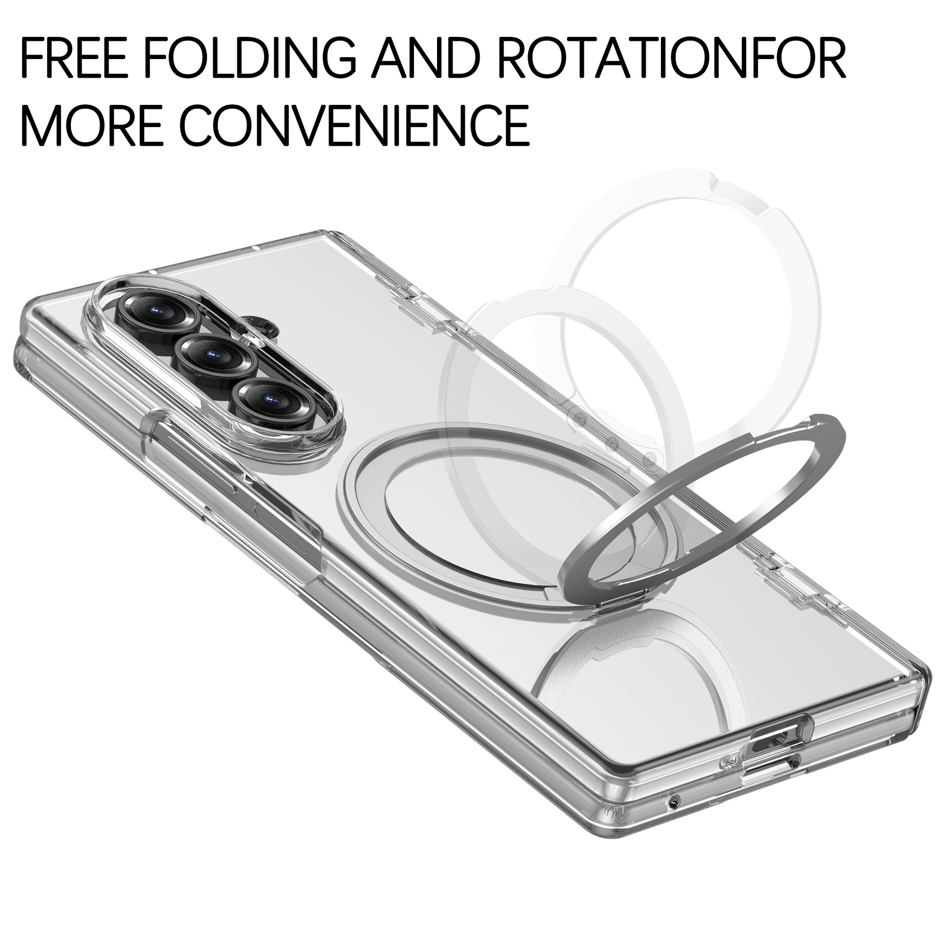Compatible with Samsung Z Fold7/6 phone case, magnetic 360° rotating stand, spring hinge, full-coverage protective case.