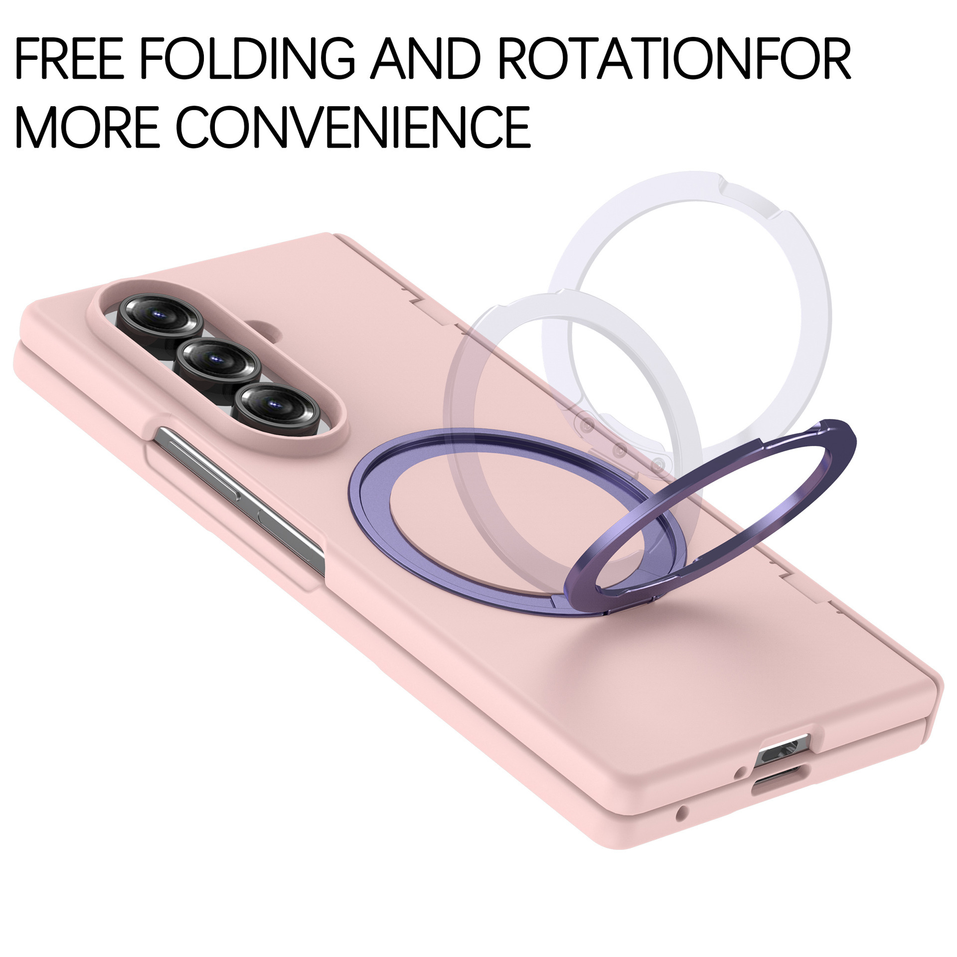 Compatible with Samsung Z Fold7/6 phone case, magnetic 360° rotating stand, spring hinge, full-coverage protective case.