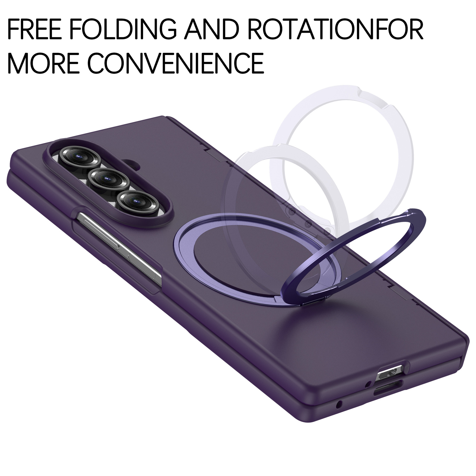 Compatible with Samsung Z Fold7/6 phone case, magnetic 360° rotating stand, spring hinge, full-coverage protective case.