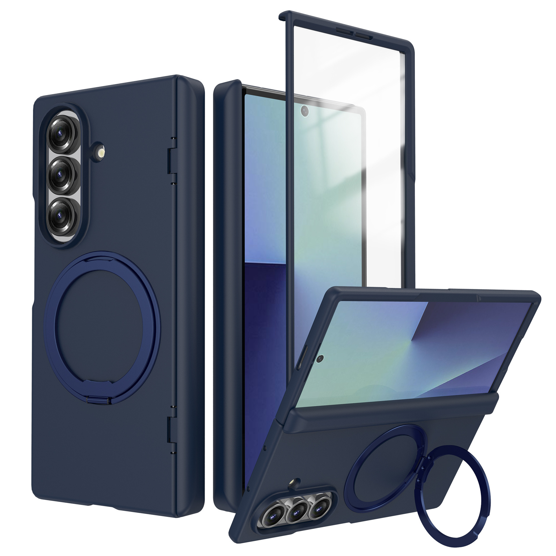 Compatible with Samsung Z Fold7/6 phone case, magnetic 360° rotating stand, spring hinge, full-coverage protective case.