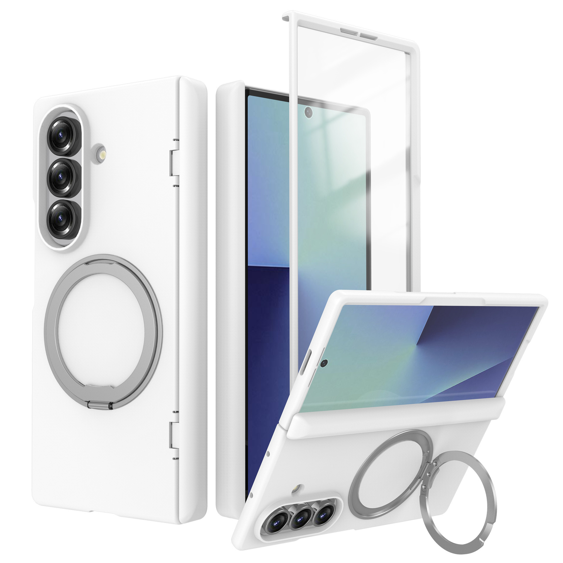 Compatible with Samsung Z Fold7/6 phone case, magnetic 360° rotating stand, spring hinge, full-coverage protective case.