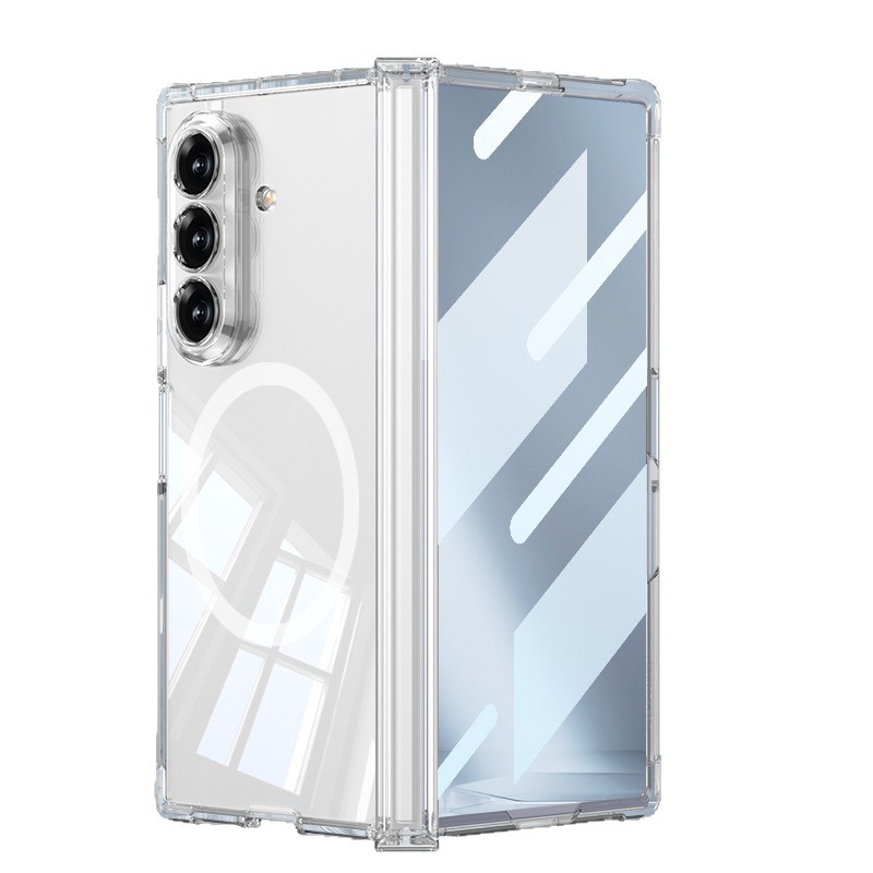 Compatible with Samsung ZFold7 phone case, transparent airbag, wireless charging, magnetic traction, rotating stand, full-coverage protective case.