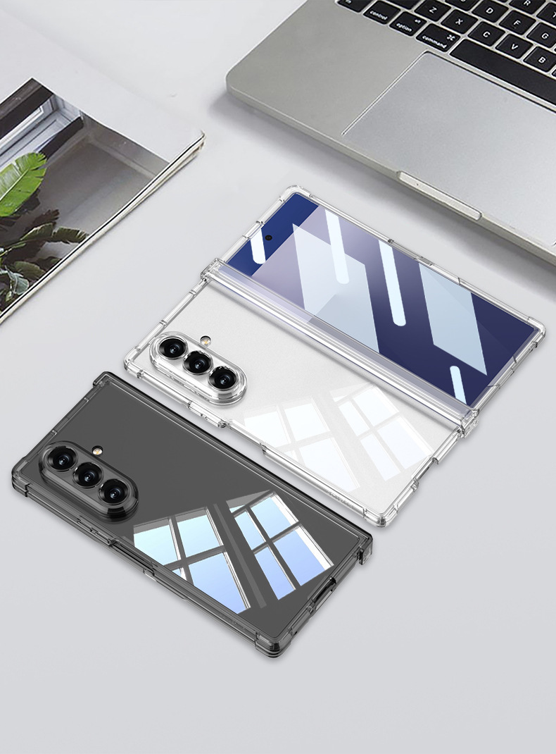 Compatible with Samsung ZFold7 phone case, transparent airbag, wireless charging, magnetic traction, rotating stand, full-coverage protective case.