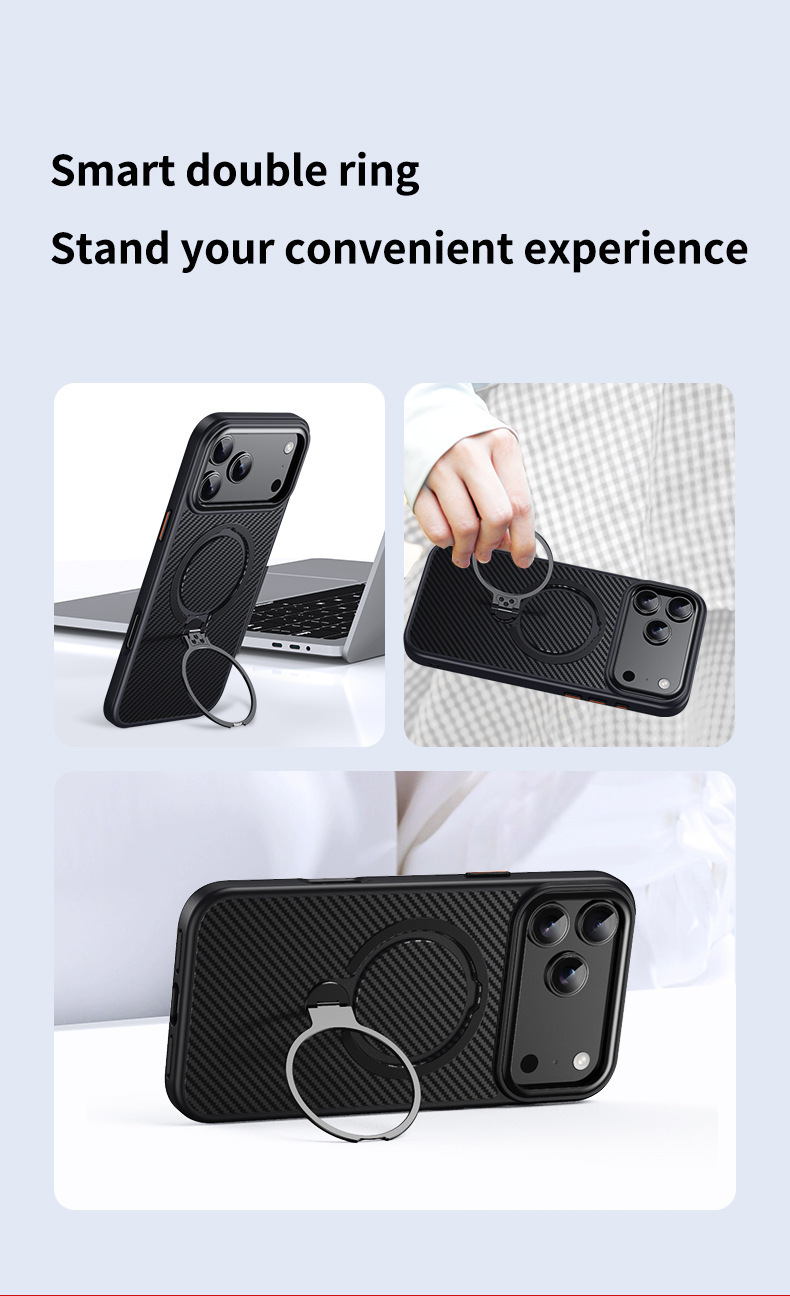 Compatible with Apple 17 Air, 16 Pro Max magnetic rotating stand, 15 Plus carbon fiber textured protective case, 14