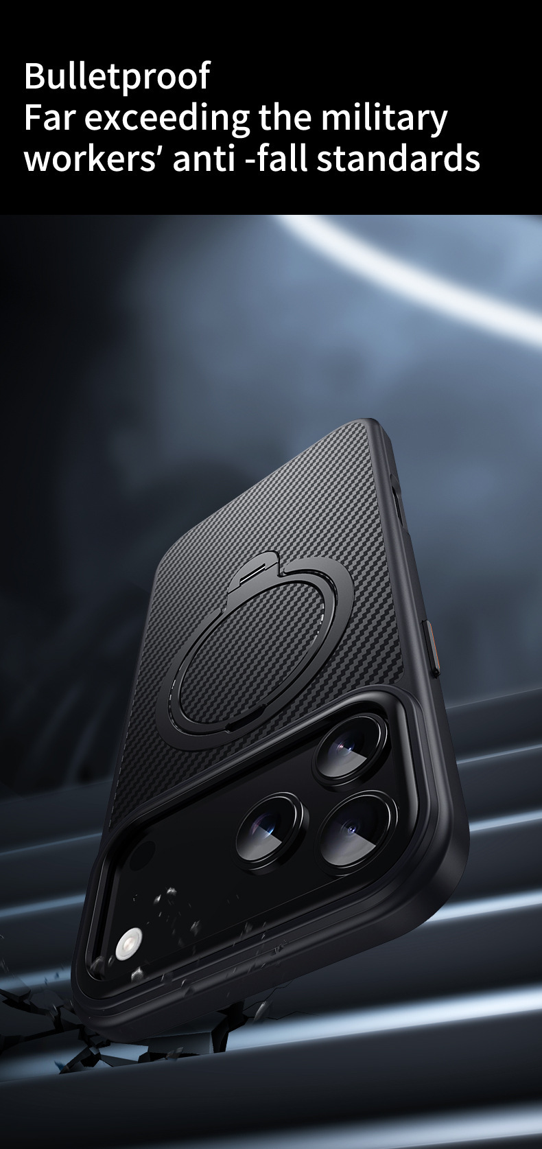 Compatible with Apple 17 Air, 16 Pro Max magnetic rotating stand, 15 Plus carbon fiber textured protective case, 14