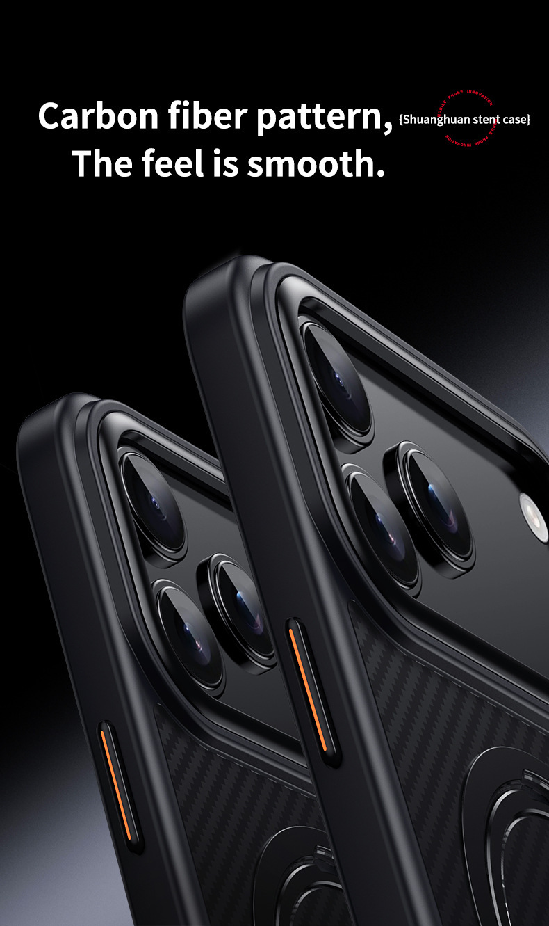 Compatible with Apple 17 Air, 16 Pro Max magnetic rotating stand, 15 Plus carbon fiber textured protective case, 14