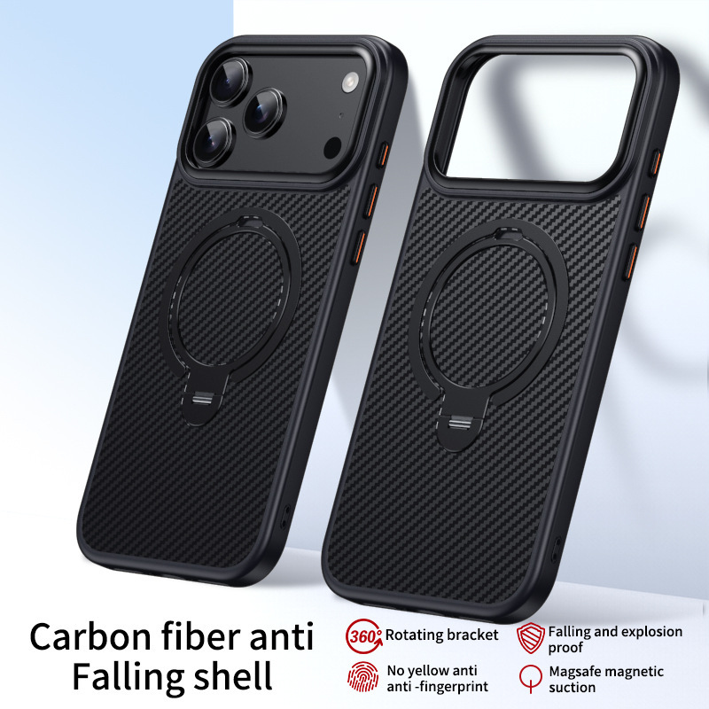Compatible with Apple 17 Air, 16 Pro Max magnetic rotating stand, 15 Plus carbon fiber textured protective case, 14