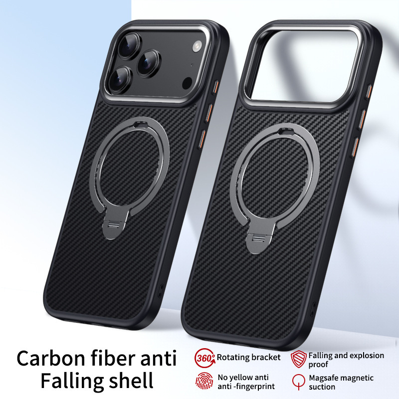 Compatible with Apple 17 Air, 16 Pro Max magnetic rotating stand, 15 Plus carbon fiber textured protective case, 14