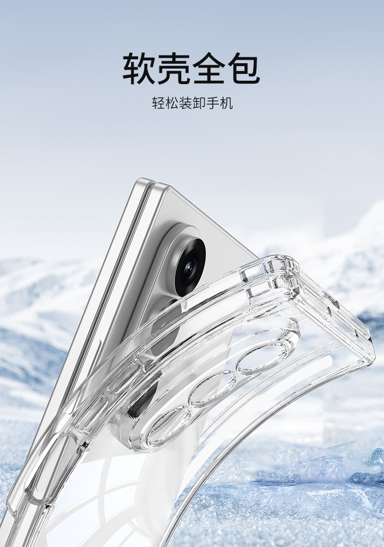 Compatible with Samsung Z Fold7 phone case, magnetic center axis protection, transparent airbag drop-proof folding screen protective case