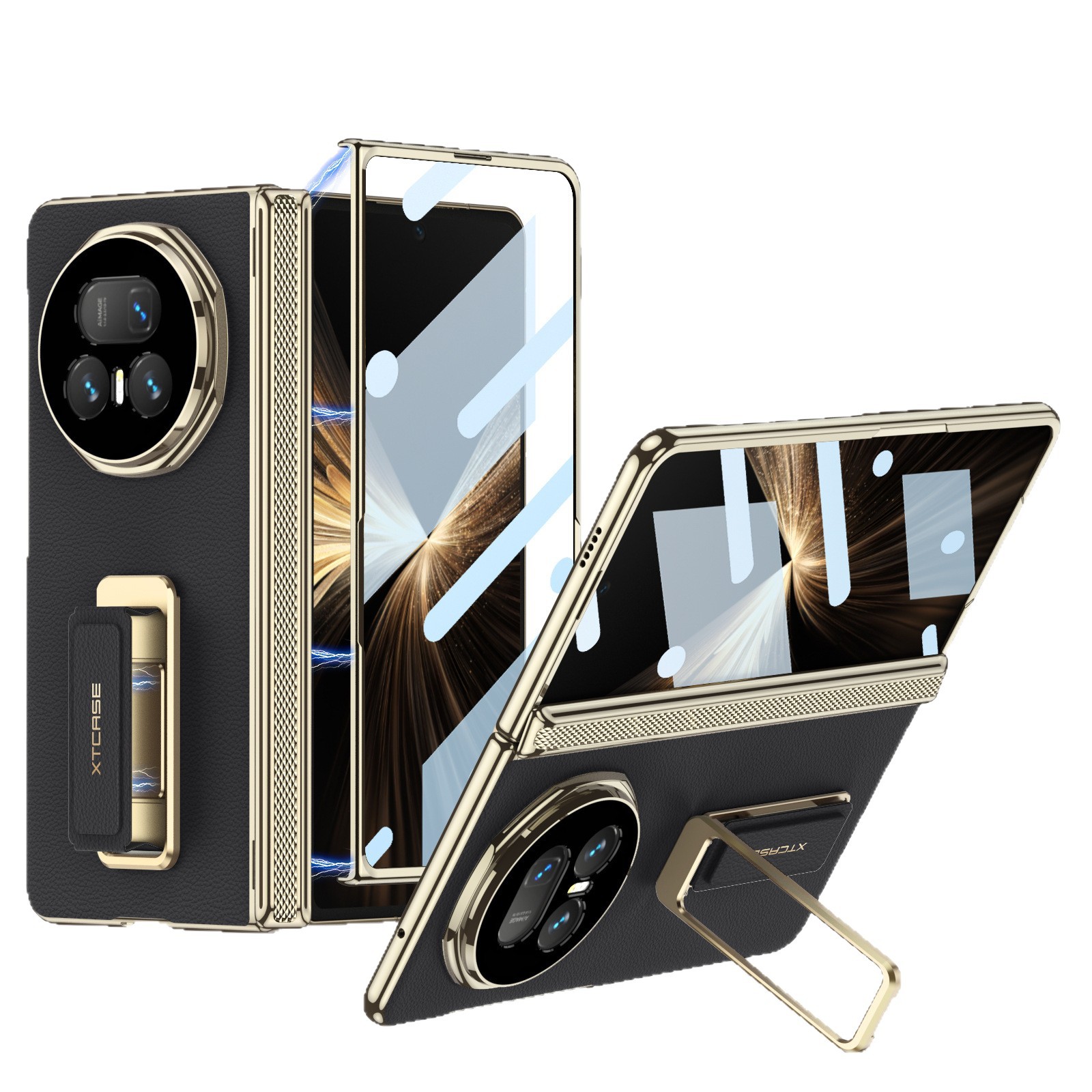 Compatible with Honor Magic V5 phone case, wristband, rotating stand, vegan leather, magnetic hinge, full-coverage protective case.