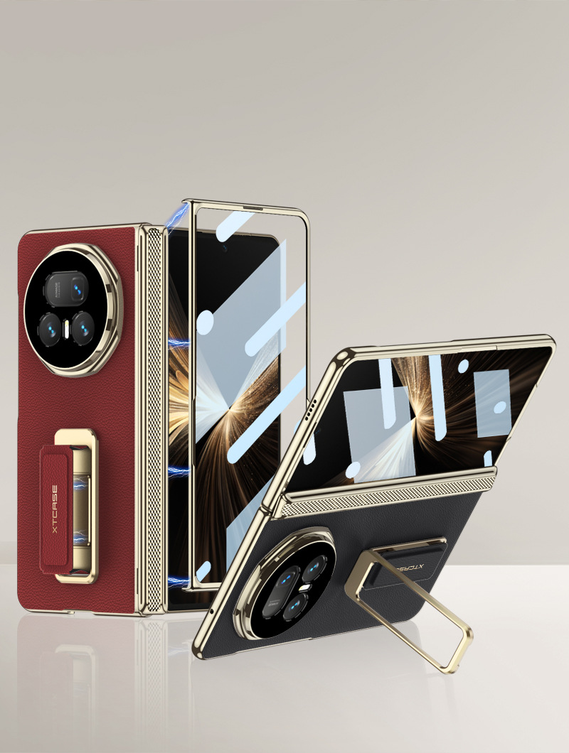 Compatible with Honor Magic V5 phone case, wristband, rotating stand, vegan leather, magnetic hinge, full-coverage protective case.