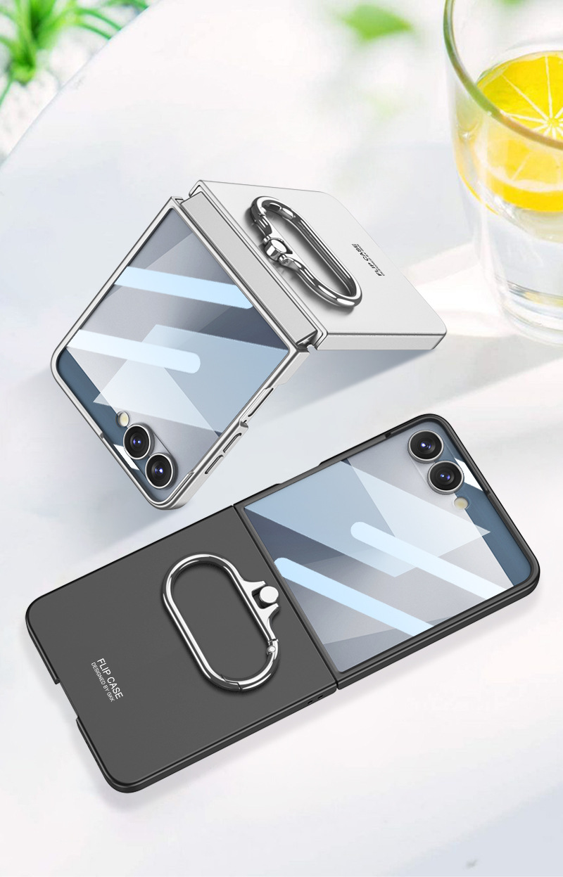 Compatible with Samsung Z Flip 7/6 phone case, rotating oval ring holder, foldable screen ultra-thin protective case