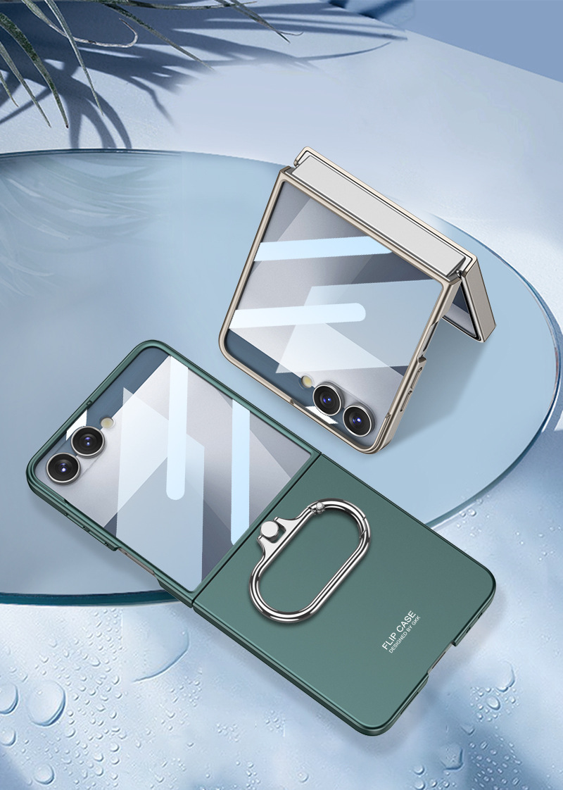 Compatible with Samsung Z Flip 7/6 phone case, rotating oval ring holder, foldable screen ultra-thin protective case