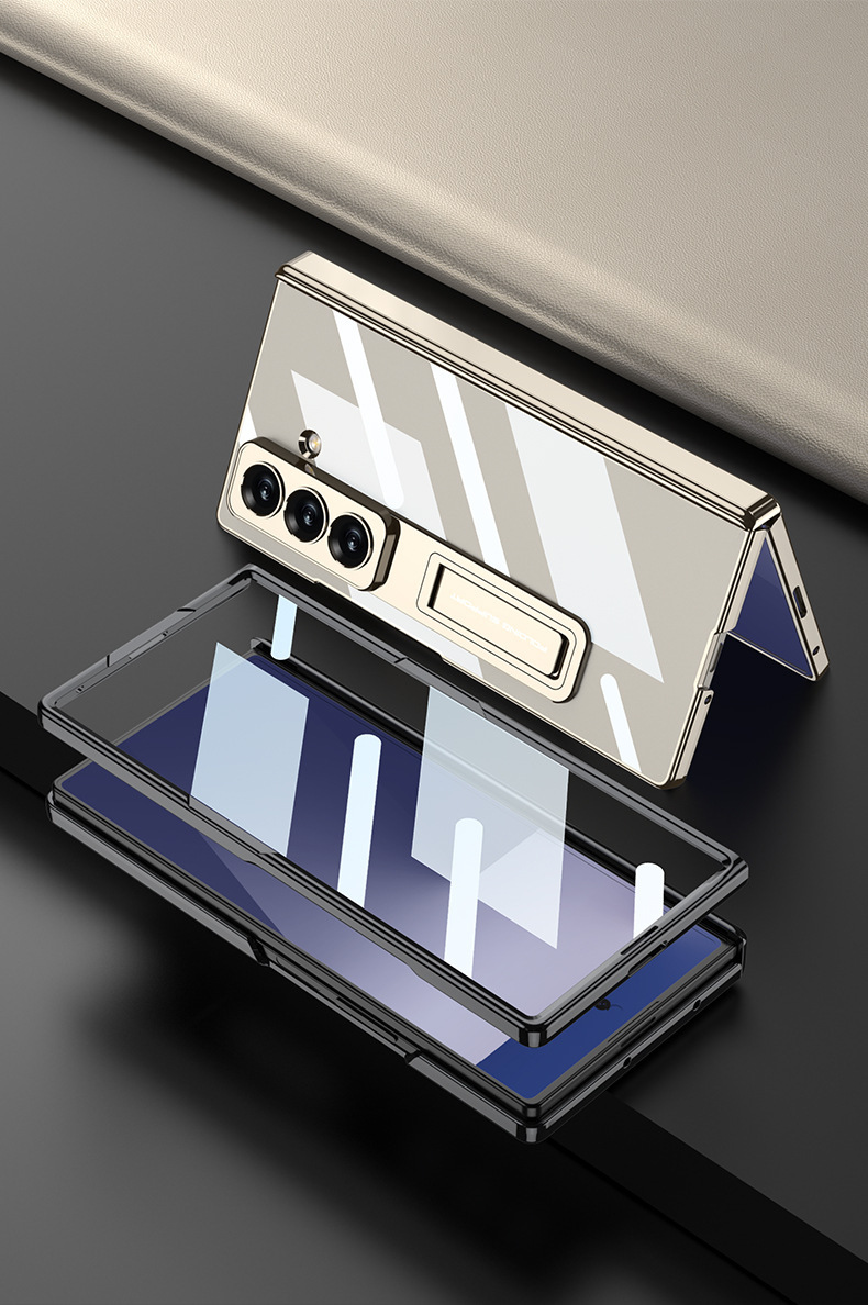 Compatible with Samsung Z Fold8U/7 phone case, transparent electroplated stand, magnetic hinge, full-coverage protective case.