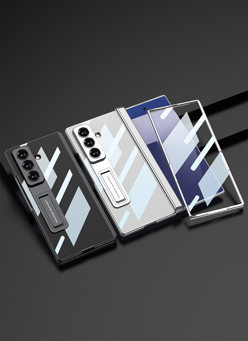 Compatible with Samsung Z Fold8U/7 phone case, transparent electroplated stand, magnetic hinge, full-coverage protective case.