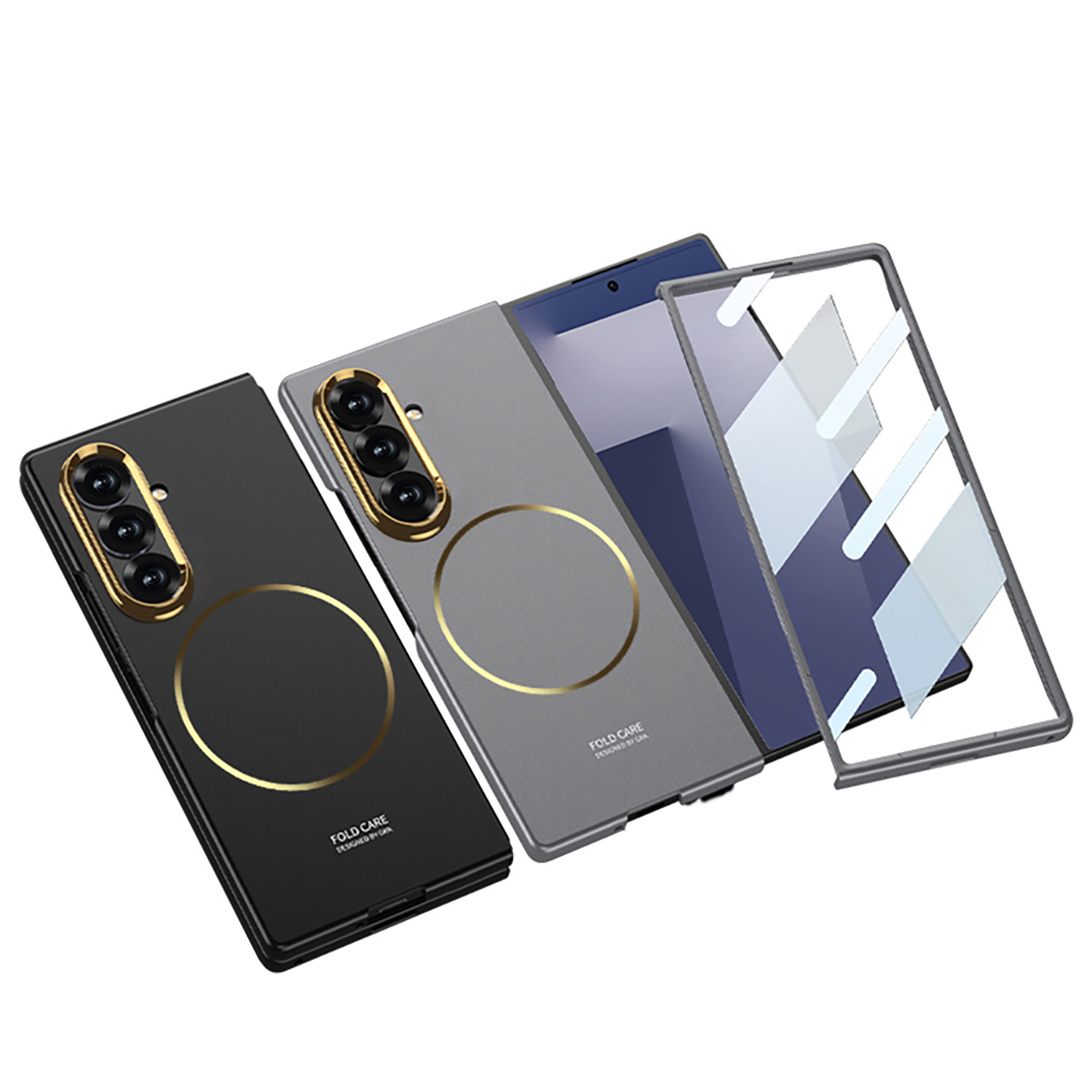 Samsung Z Fold7 Phone Case with Wireless Charging Magnetic Cling Ring, Ultra-thin Contact Lens Case, Integrated Screen Protector