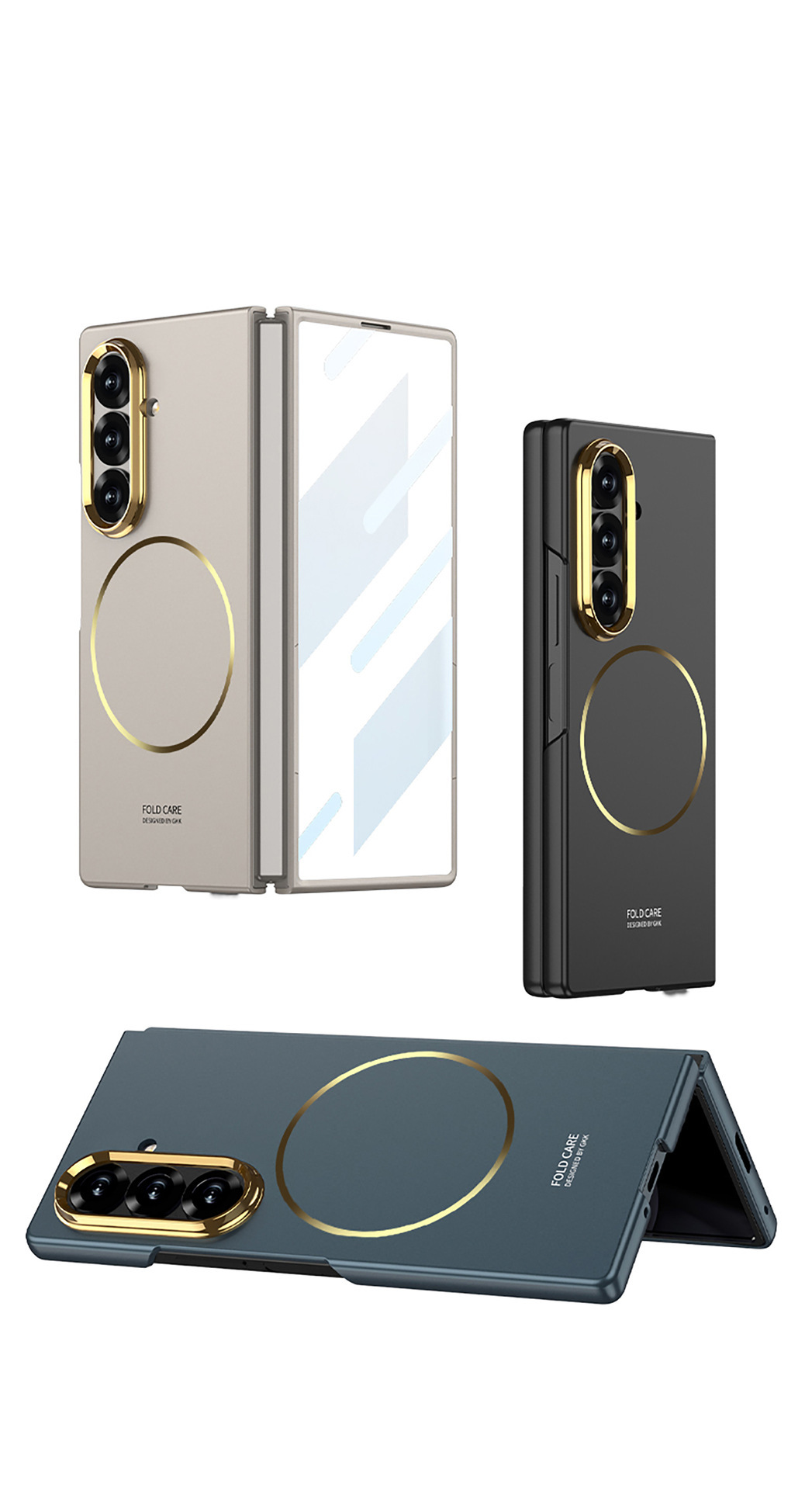 Samsung Z Fold7 Phone Case with Wireless Charging Magnetic Cling Ring, Ultra-thin Contact Lens Case, Integrated Screen Protector