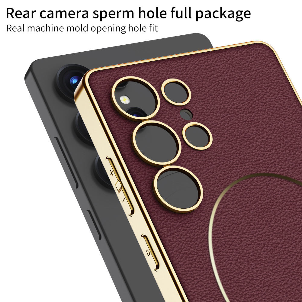 Compatible with Samsung S26 Ultra phone case, S25U electroplated leather, S24U inner magnetic nickel ring wireless charging protective case