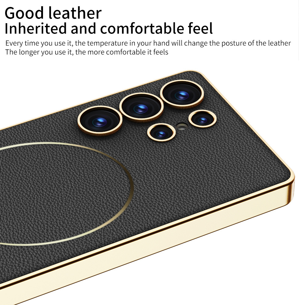 Compatible with Samsung S26 Ultra phone case, S25U electroplated leather, S24U inner magnetic nickel ring wireless charging protective case