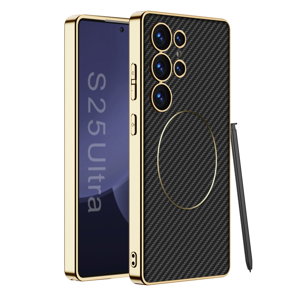 Compatible with Samsung S26 Ultra phone case, S25U electroplated leather, S24U inner magnetic nickel ring wireless charging protective case